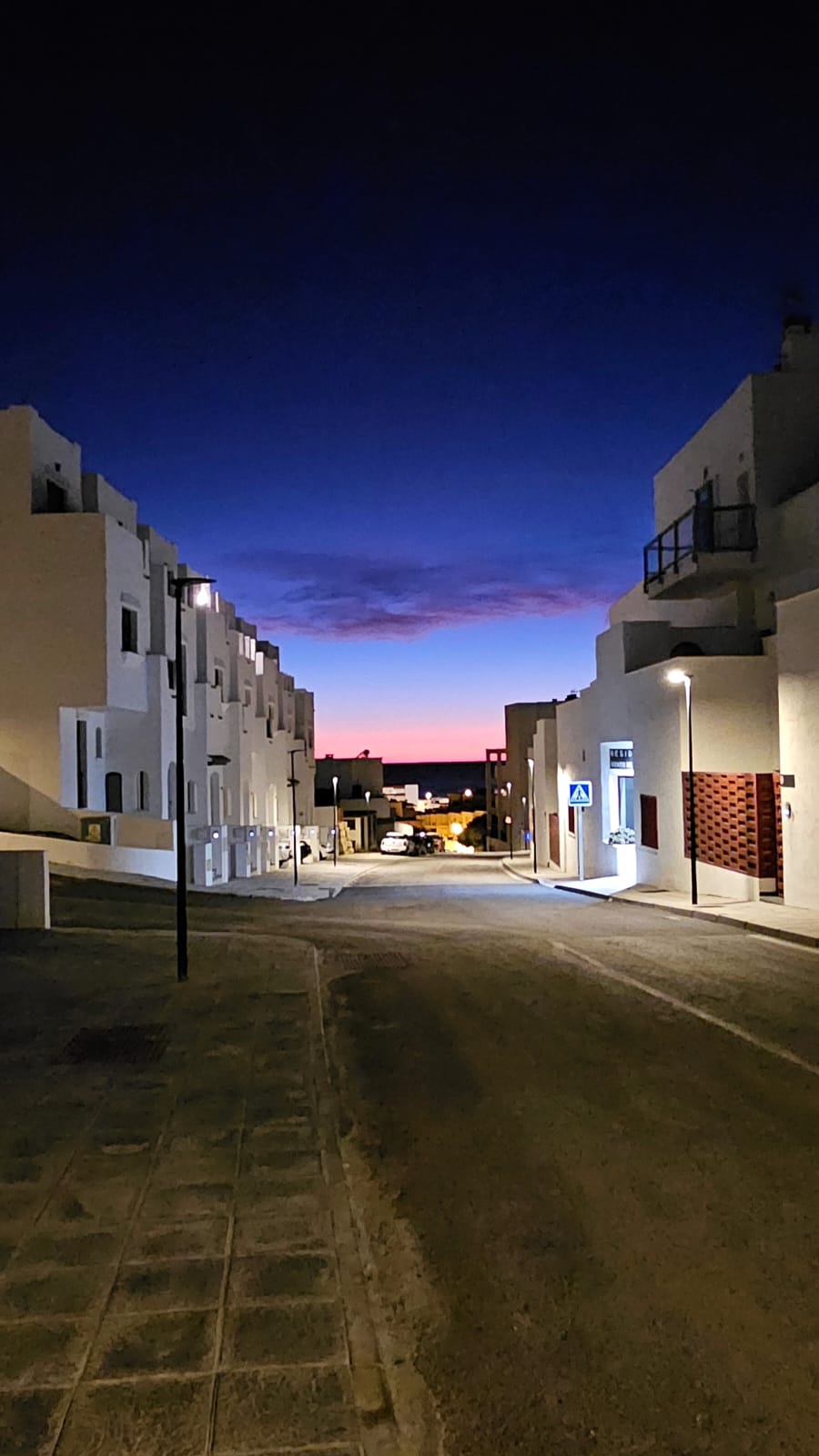 Warm evening light over the residential neighborhood near Tarifa beach